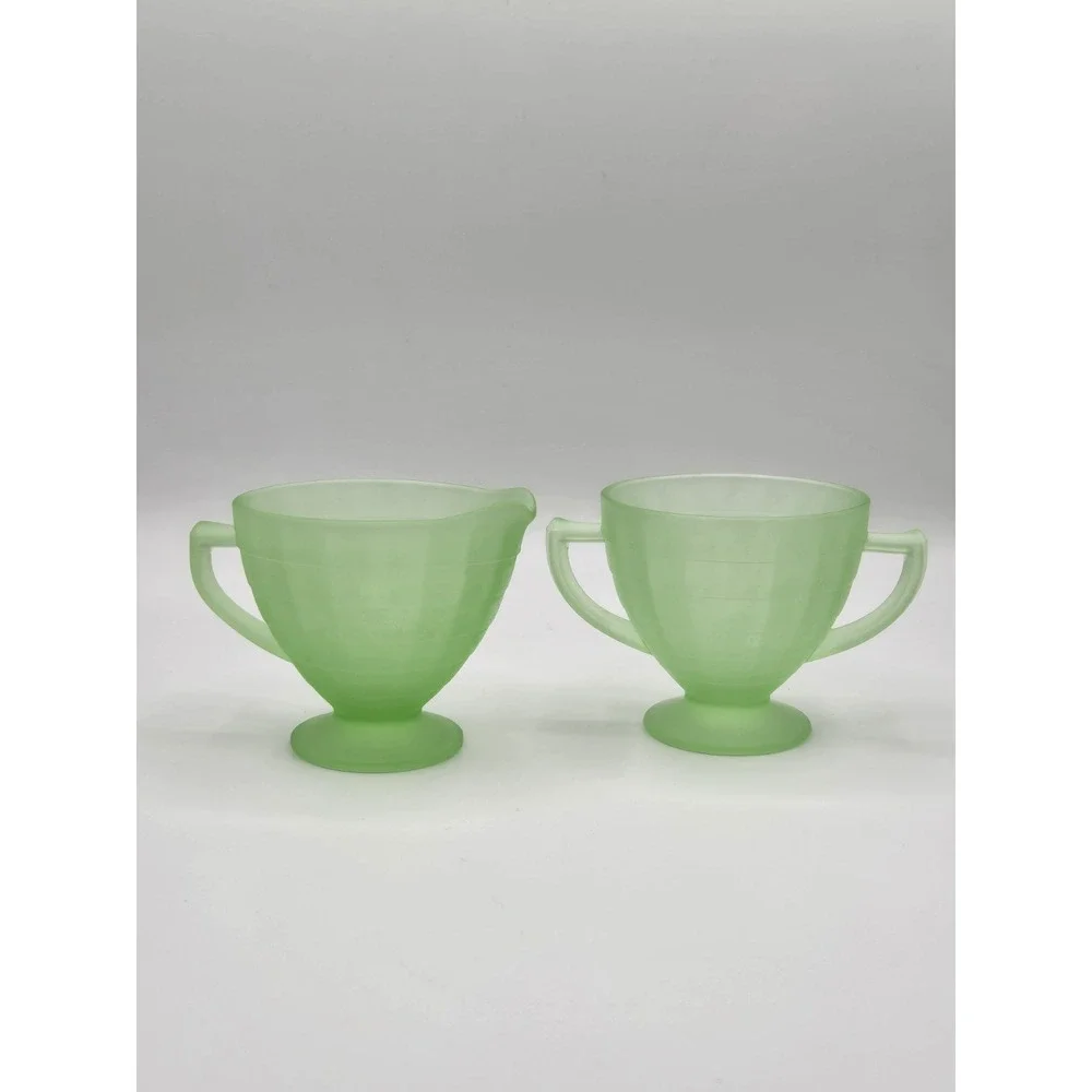 Uranium Glass Green Cups Attributed‎ to Hocking 3 Inch UV Glow Set of 2